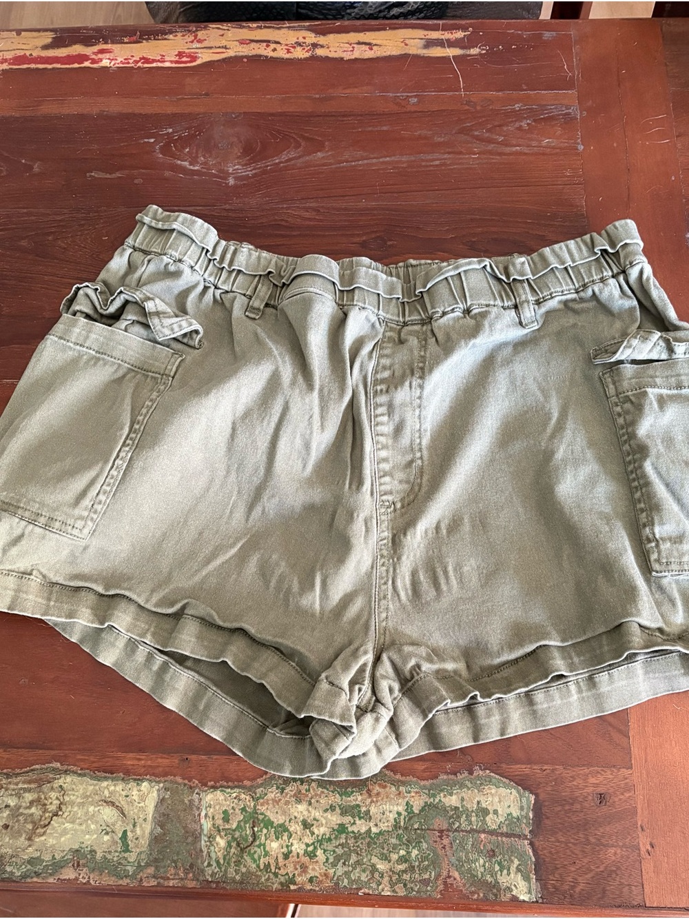No Boundaries Olive Green Paperbag Waist Cargo Shorts